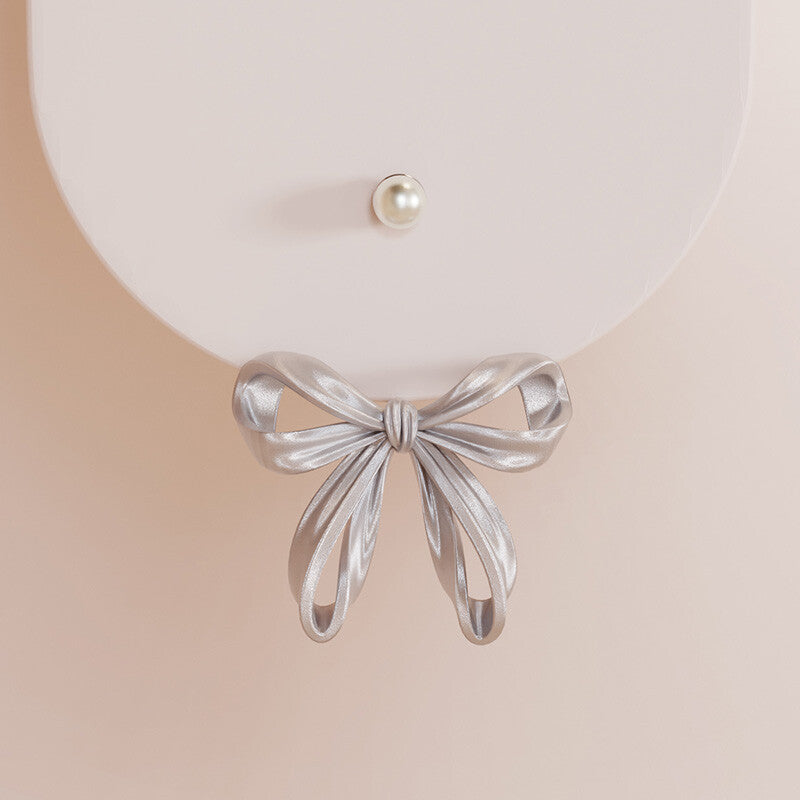 Bow Pearl Silver Stud Earrings,Lumivault.