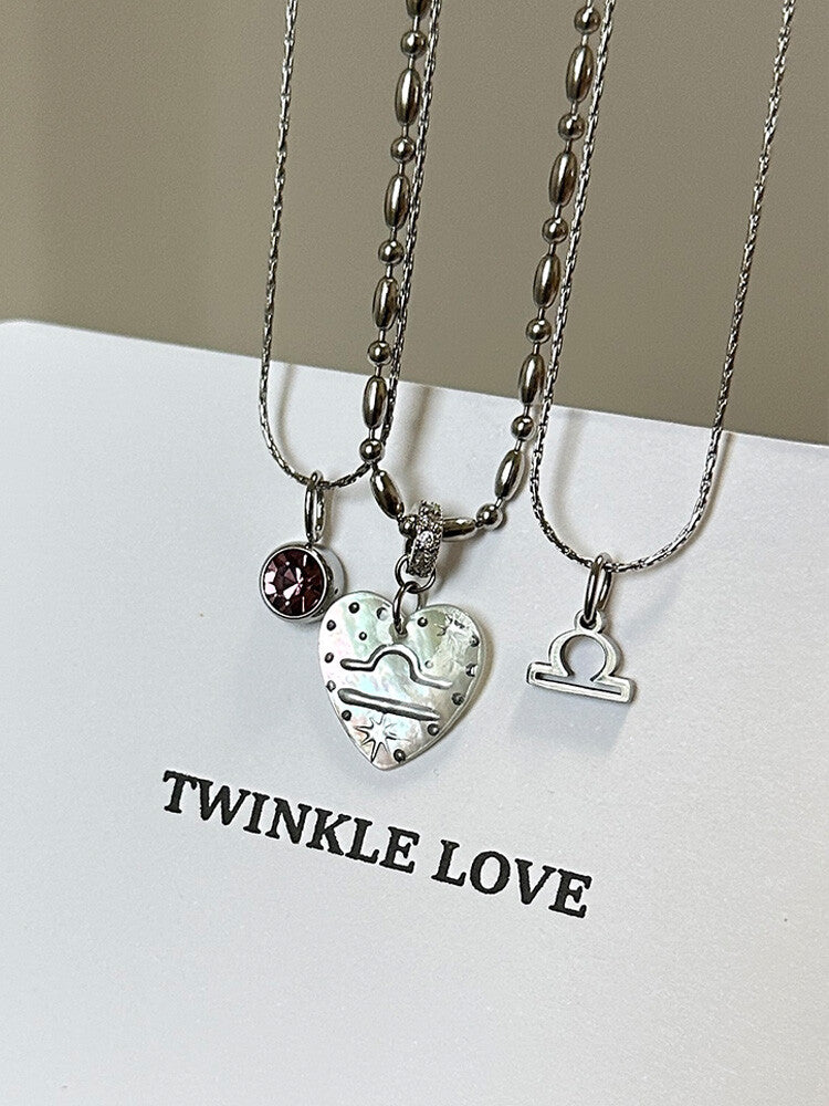 Twelve Constellation Secret Words Necklace,NE02 Libra - Cherry Grass Powder,Lumivault.