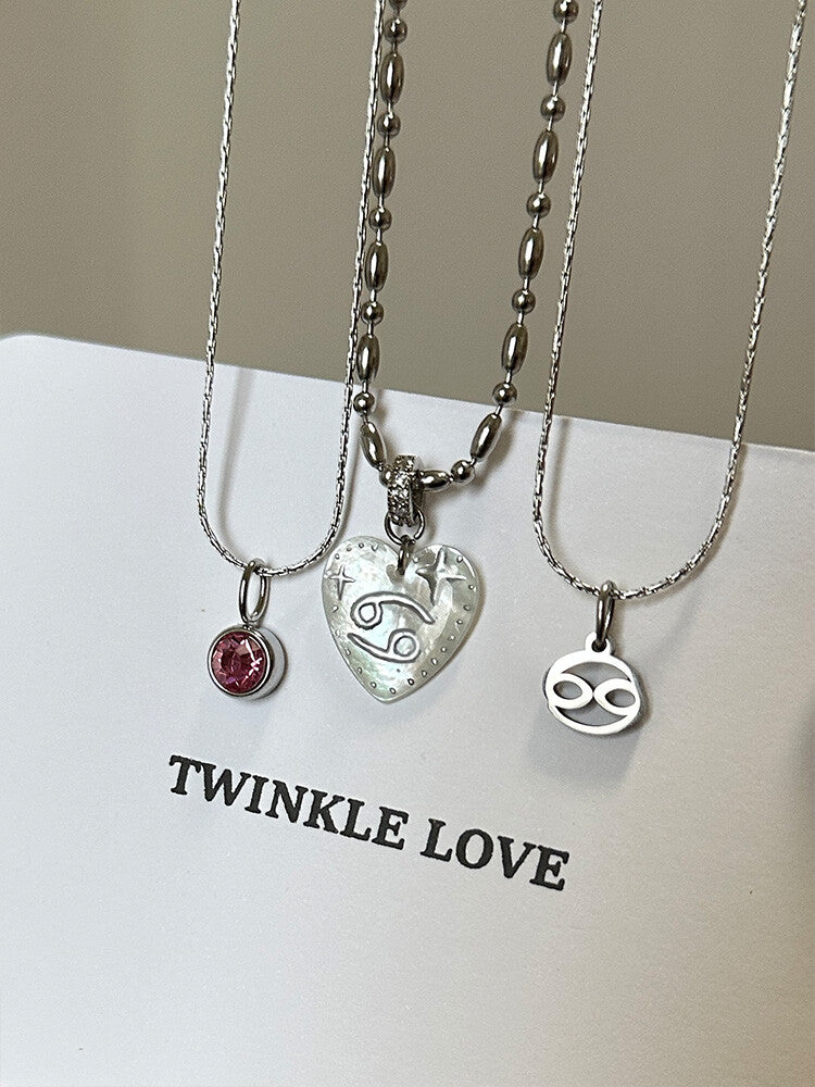 Twelve Constellation Secret Words Necklace,NE02 Cancer - Rose Red,Lumivault.