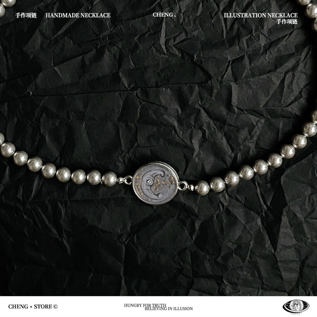 Handmade Ink Painting Elements Pearl Choker,Lumivault.