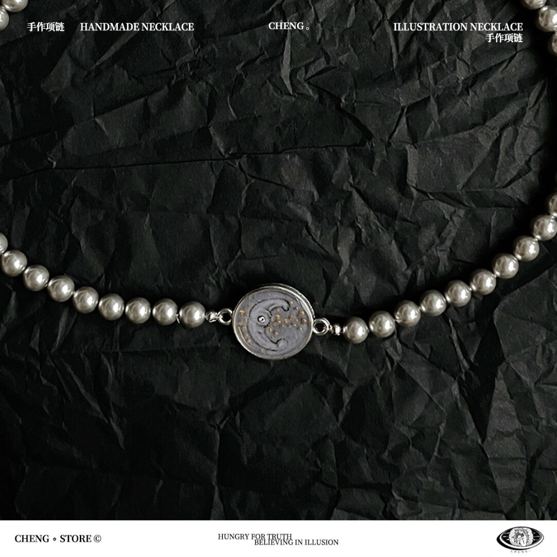 Handmade Ink Painting Elements Pearl Choker