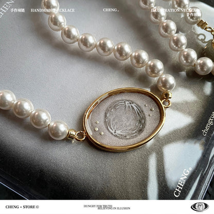 Handmade Ink Painting Elements Pearl Choker