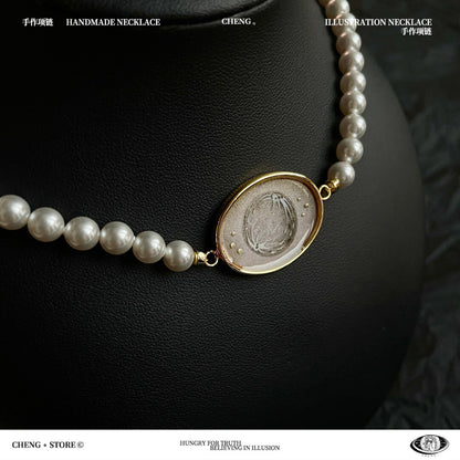 Handmade Ink Painting Elements Pearl Choker