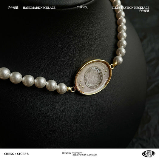 Handmade Ink Painting Elements Pearl Choker