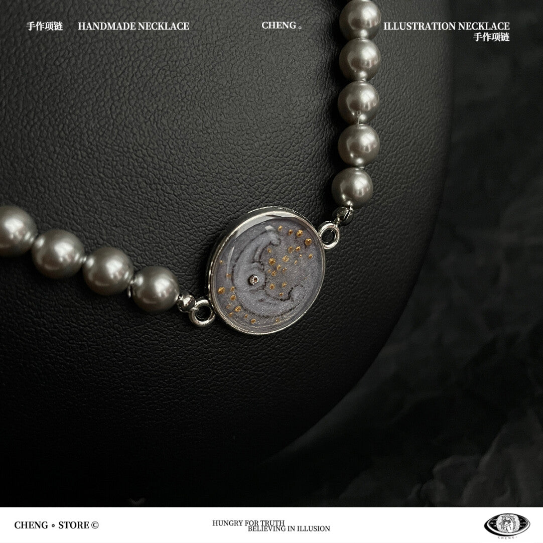 Handmade Ink Painting Elements Pearl Choker