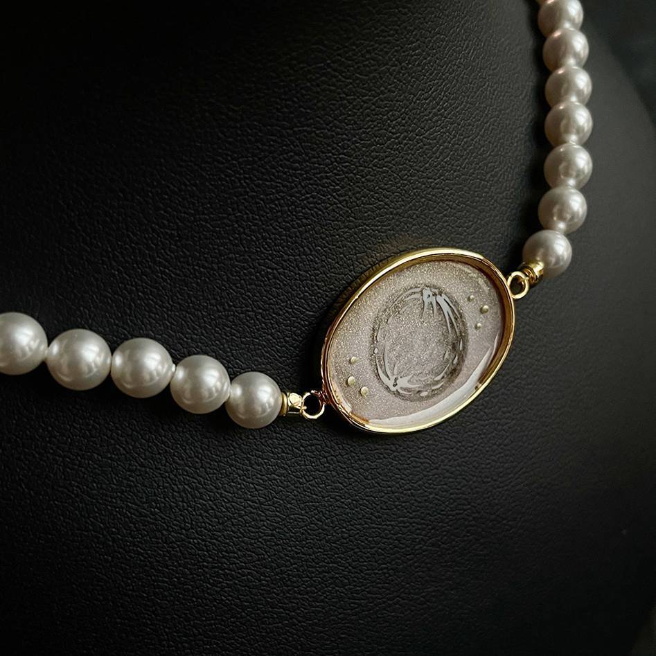 Handmade Ink Painting Elements Pearl Choker,Full Moon,Lumivault.