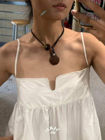 Saturn Shell Long Beaded Necklace