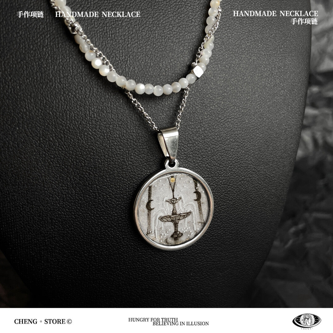 Handmade Painting Elements Double Layered Necklace,Moon Spring (White),Lumivault.