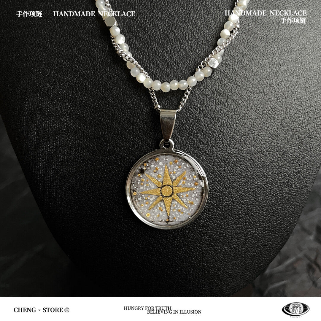 Handmade Painting Elements Double Layered Necklace,Bright Star (White),Lumivault.