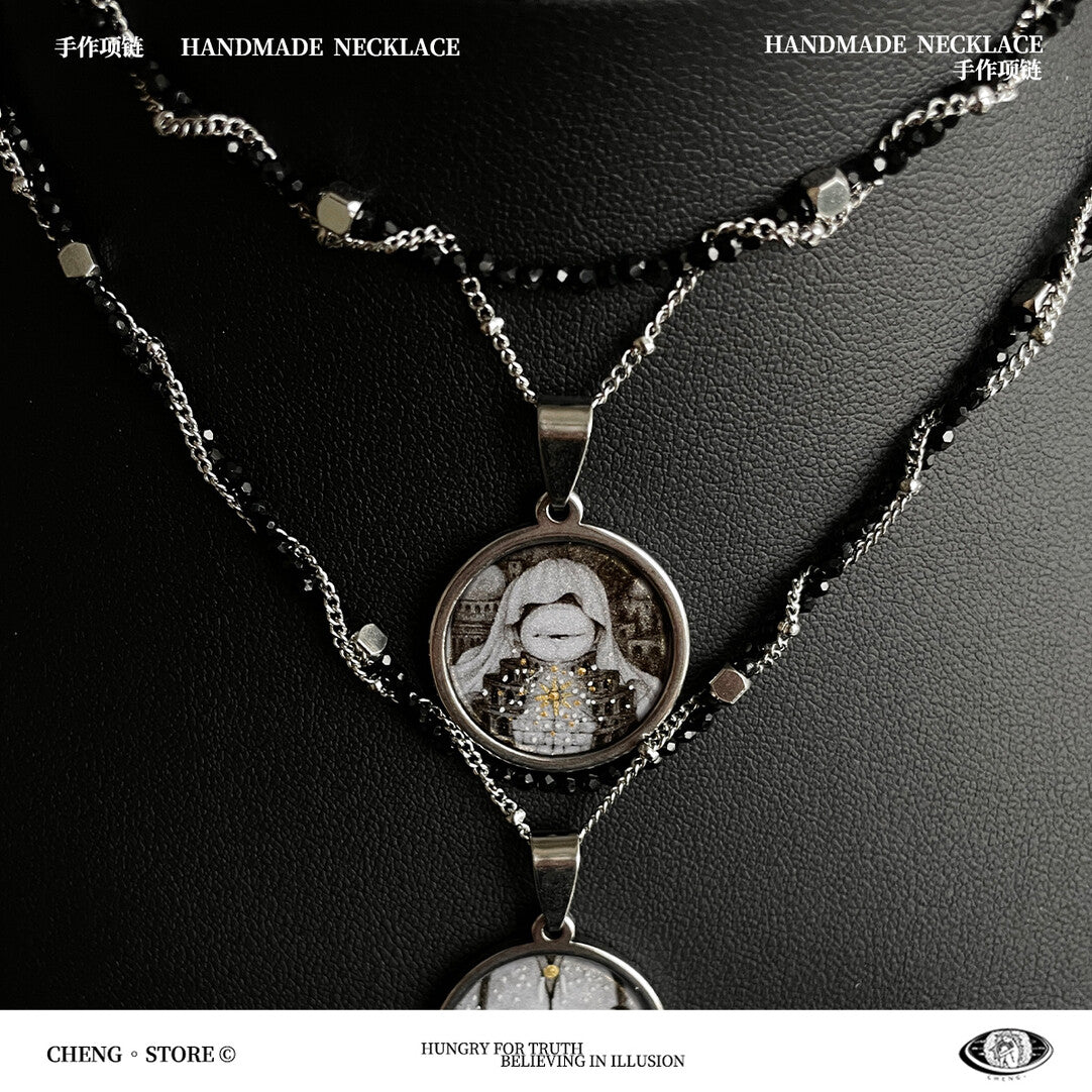 Handmade Painting Elements Double Layered Necklace,The Promised Land (Black),Lumivault.