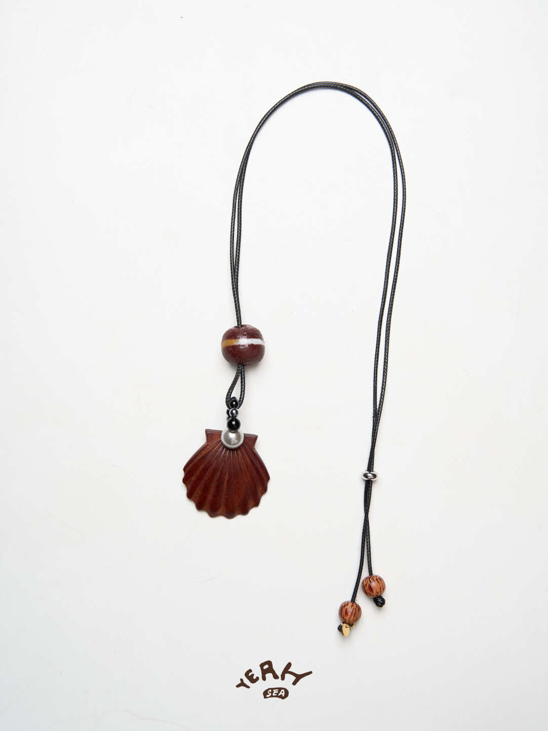 Saturn Shell Long Beaded Necklace,Chestnut,Lumivault.