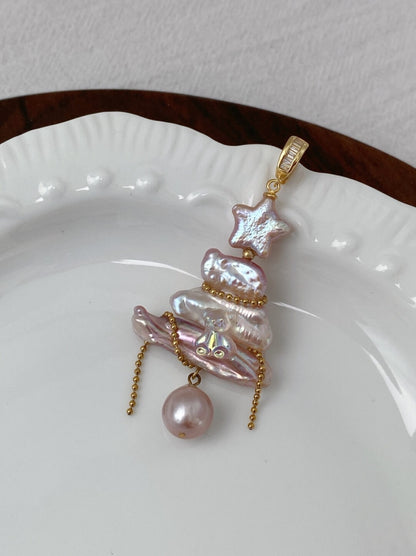 Christmas Tree Baroque Pearl Earrings