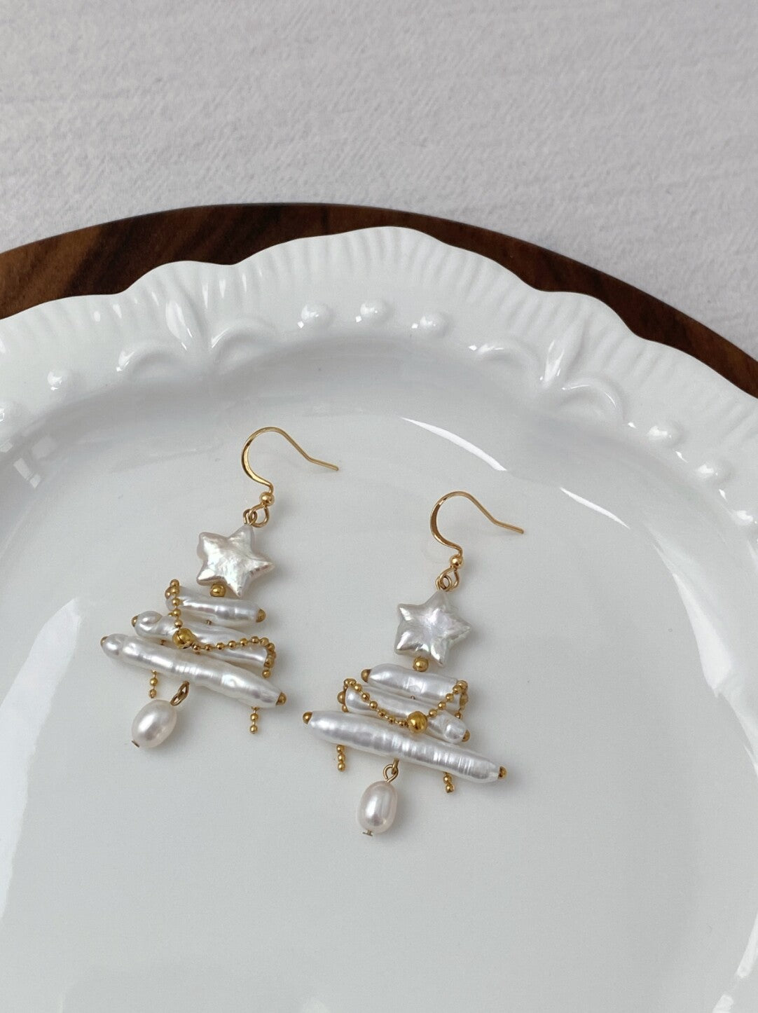 Christmas Tree Baroque Pearl Earrings,No. 1 ear hook (a pair of random),Lumivault.