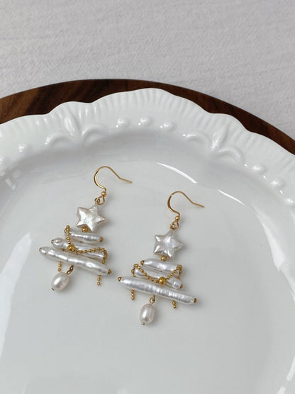 Christmas Tree Baroque Pearl Earrings
