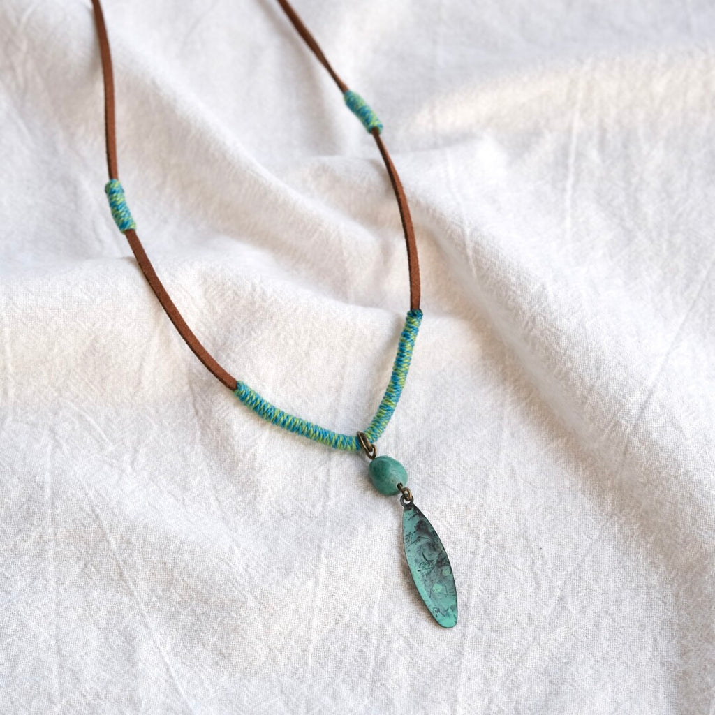 Handmade Patina Leaf Necklace,Lumivault.