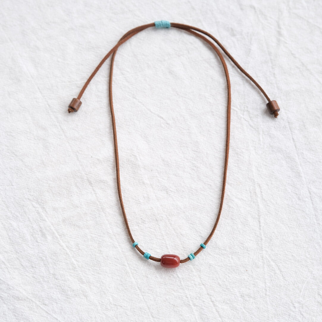 Chinoiserie Red Agate Turquoise Necklace,Lumivault.