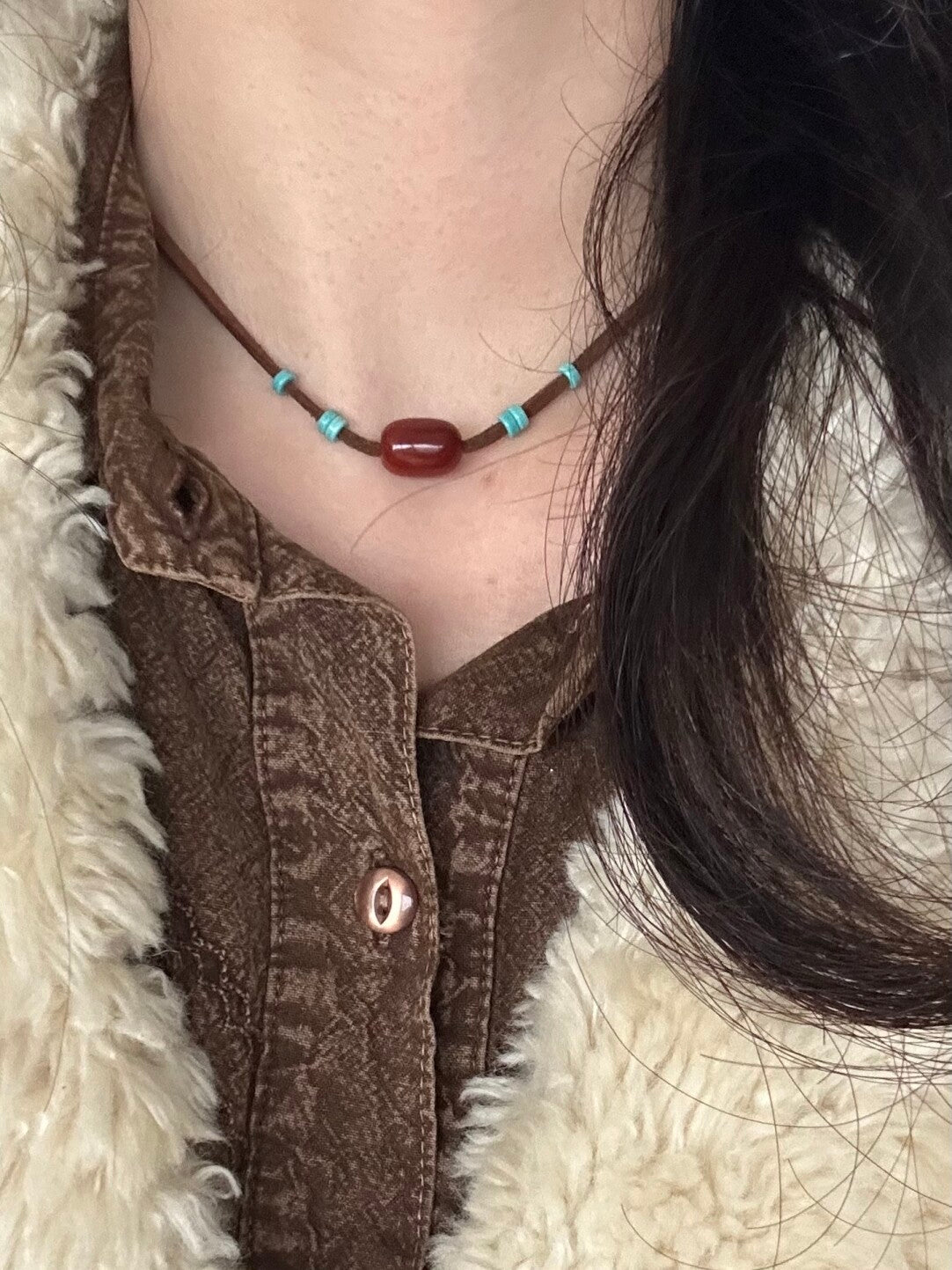 Chinoiserie Red Agate Turquoise Necklace,Lumivault.
