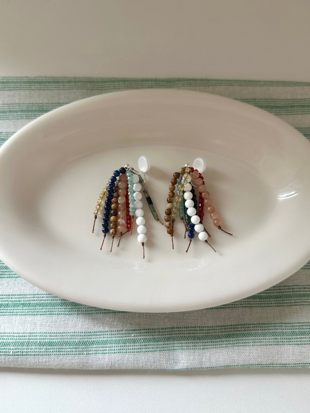 Handcrafted Natural Stone Tassel Drop Earrings,Clips,Lumivault.
