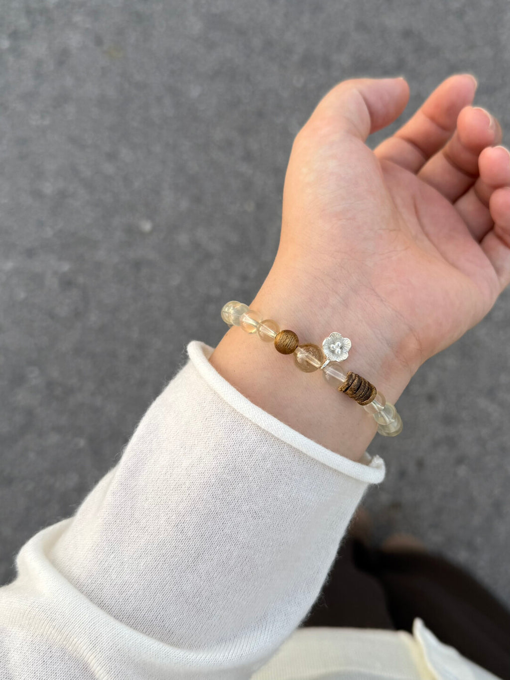 Sunny Citrine Natural Stone Silver Flower Bracelet - Lumivault