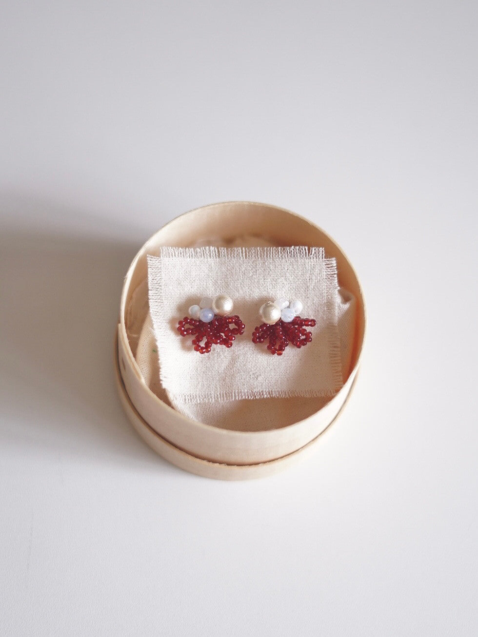 Retro Red Beaded Floral Earrings,Lumivault.