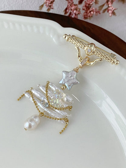 Christmas Tree Baroque Pearl Earrings