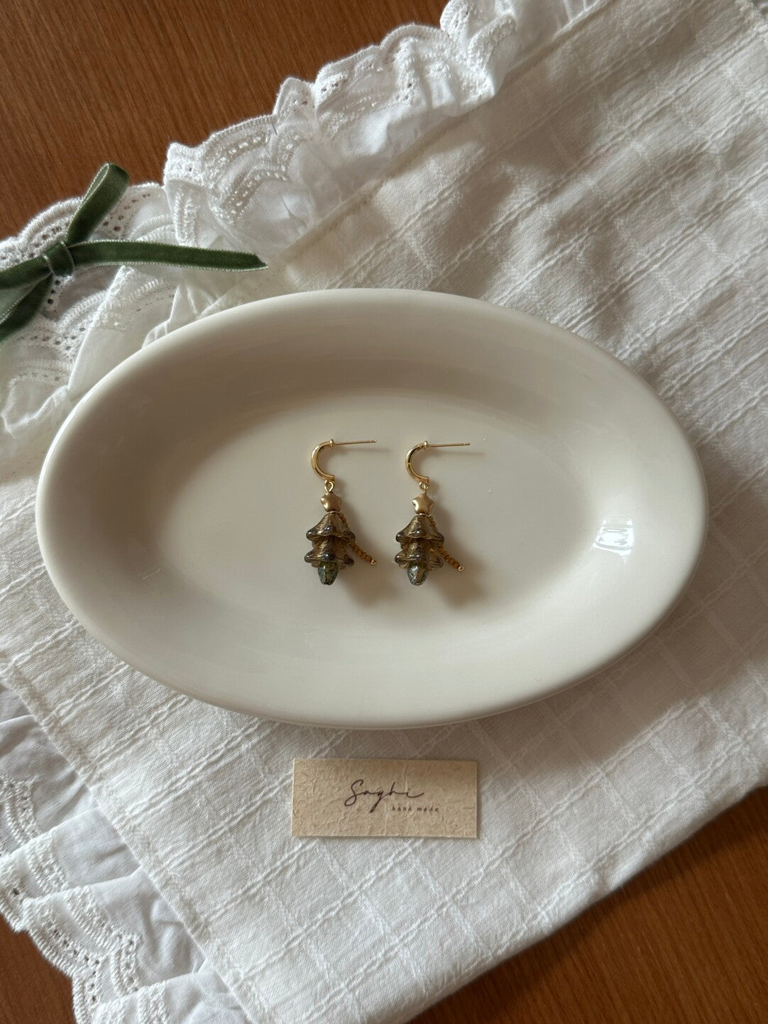 Vintage Christmas Tree Drop Earrings,Lumivault.