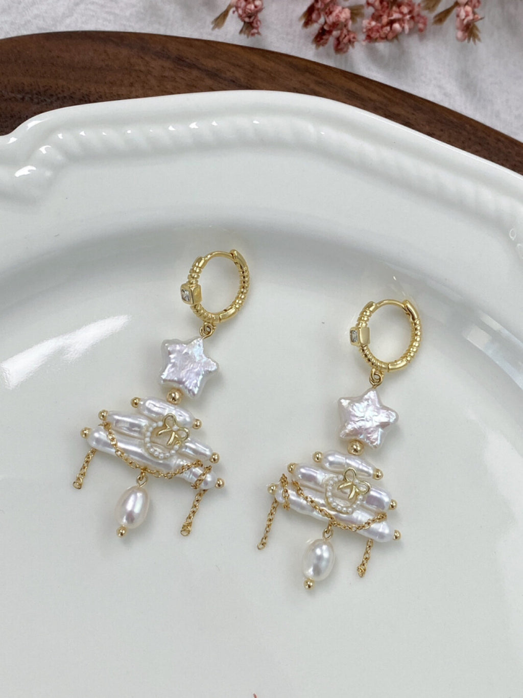 Christmas Tree Baroque Pearl Earrings,No. 34 (a pair of earrings),Lumivault.
