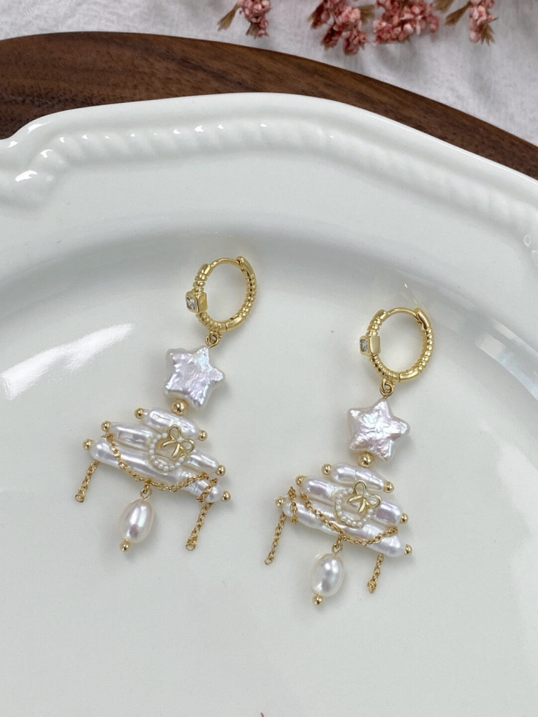 Christmas Tree Baroque Pearl Earrings,No. 34 (a pair of earrings),Lumivault.