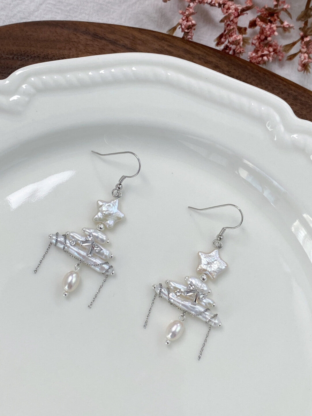 Christmas Tree Baroque Pearl Earrings,No. 38 (a pair of earrings),Lumivault.
