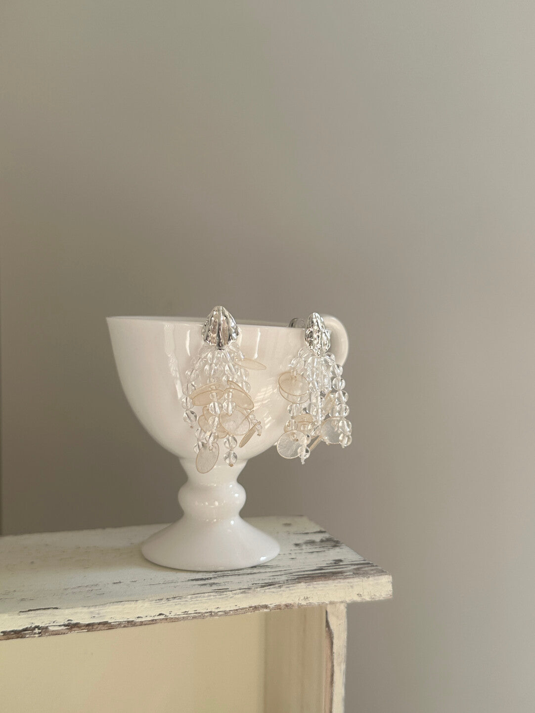 Crystal & Placuna Placenta Tassel Drop Earrings,Lumivault.