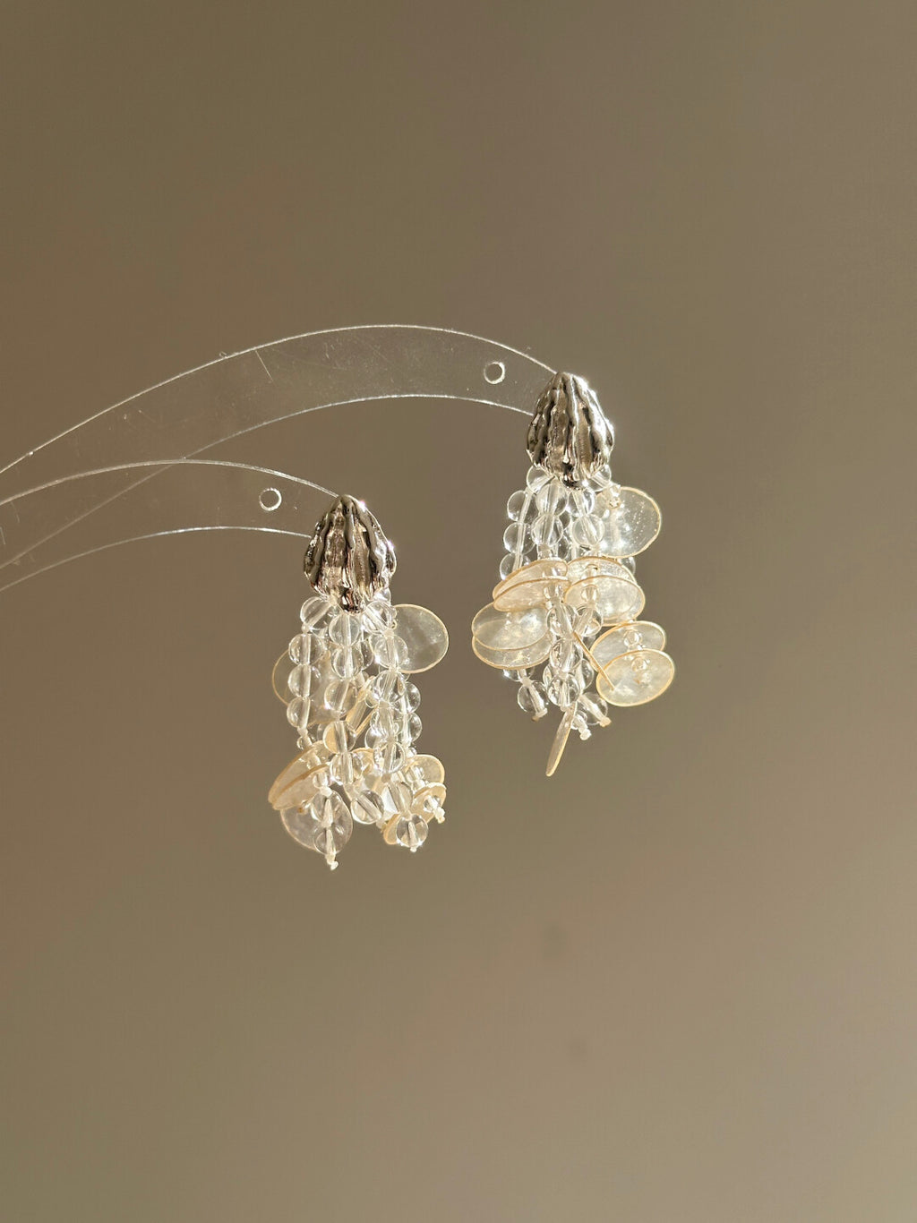 Crystal & Placuna Placenta Tassel Drop Earrings,Lumivault.