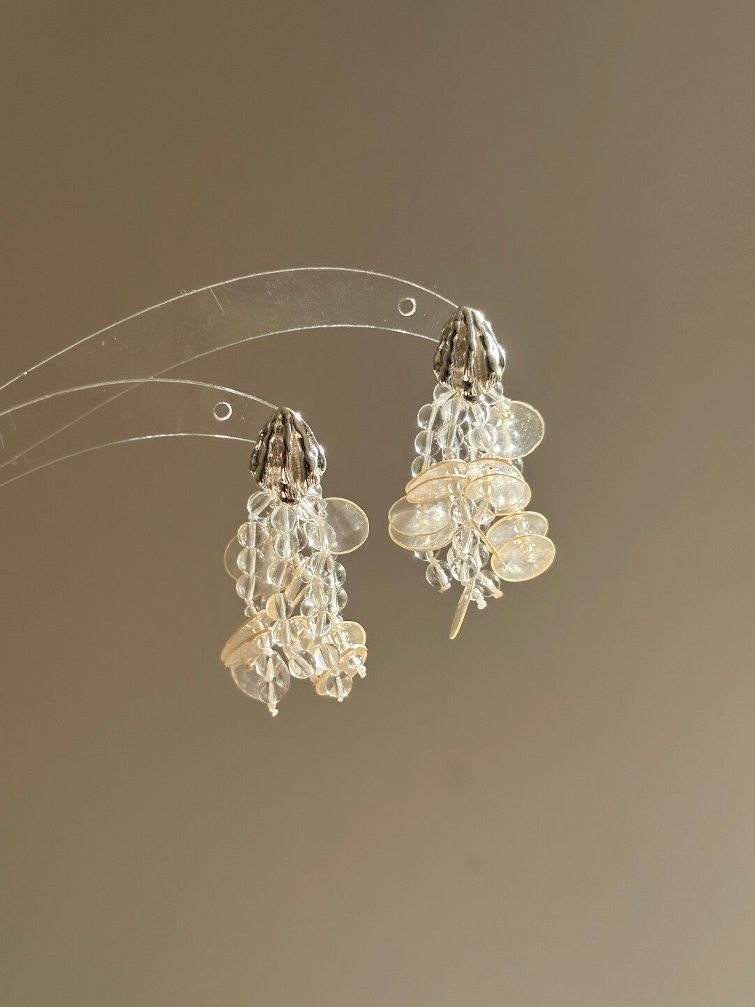 Crystal & Placuna Placenta Tassel Drop Earrings,Lumivault.