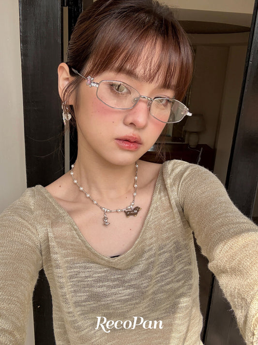 Puppytime Enamel Pearl Necklace