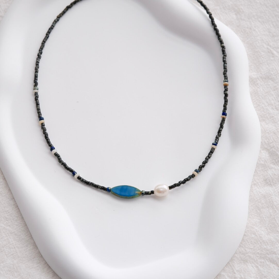 Handmade Deep Blue and Shell Necklace Bracelet