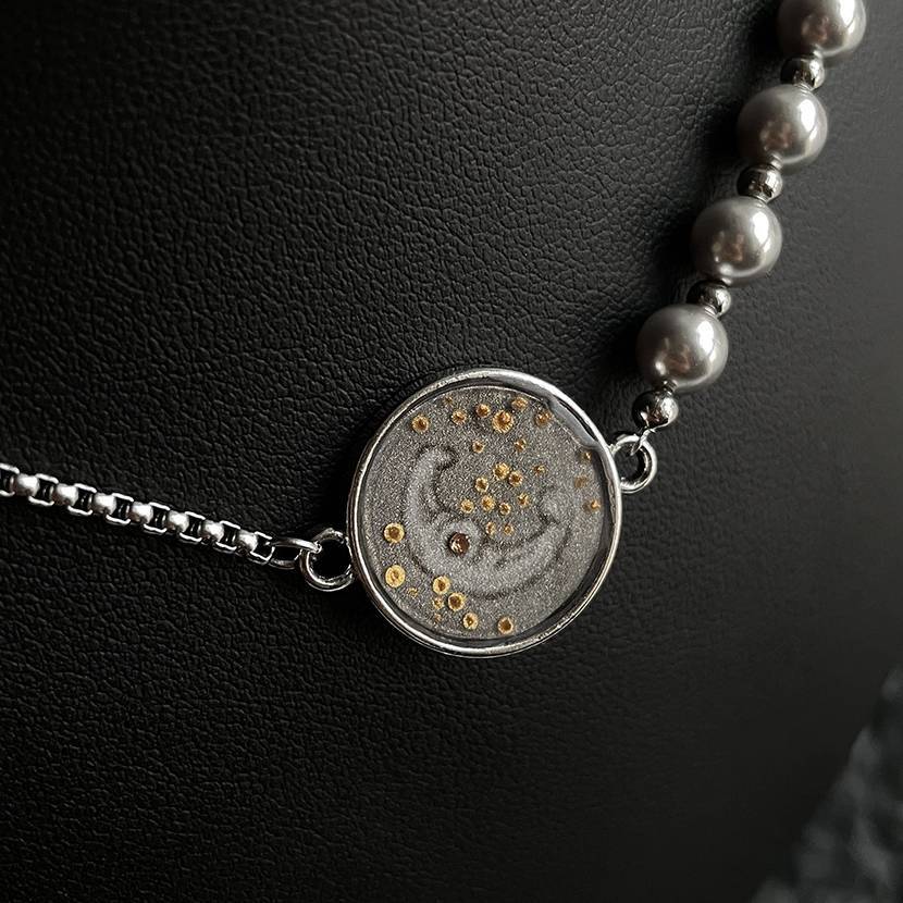 Handmade Ink Painting Elements Choker,Crescent Moon,Lumivault.
