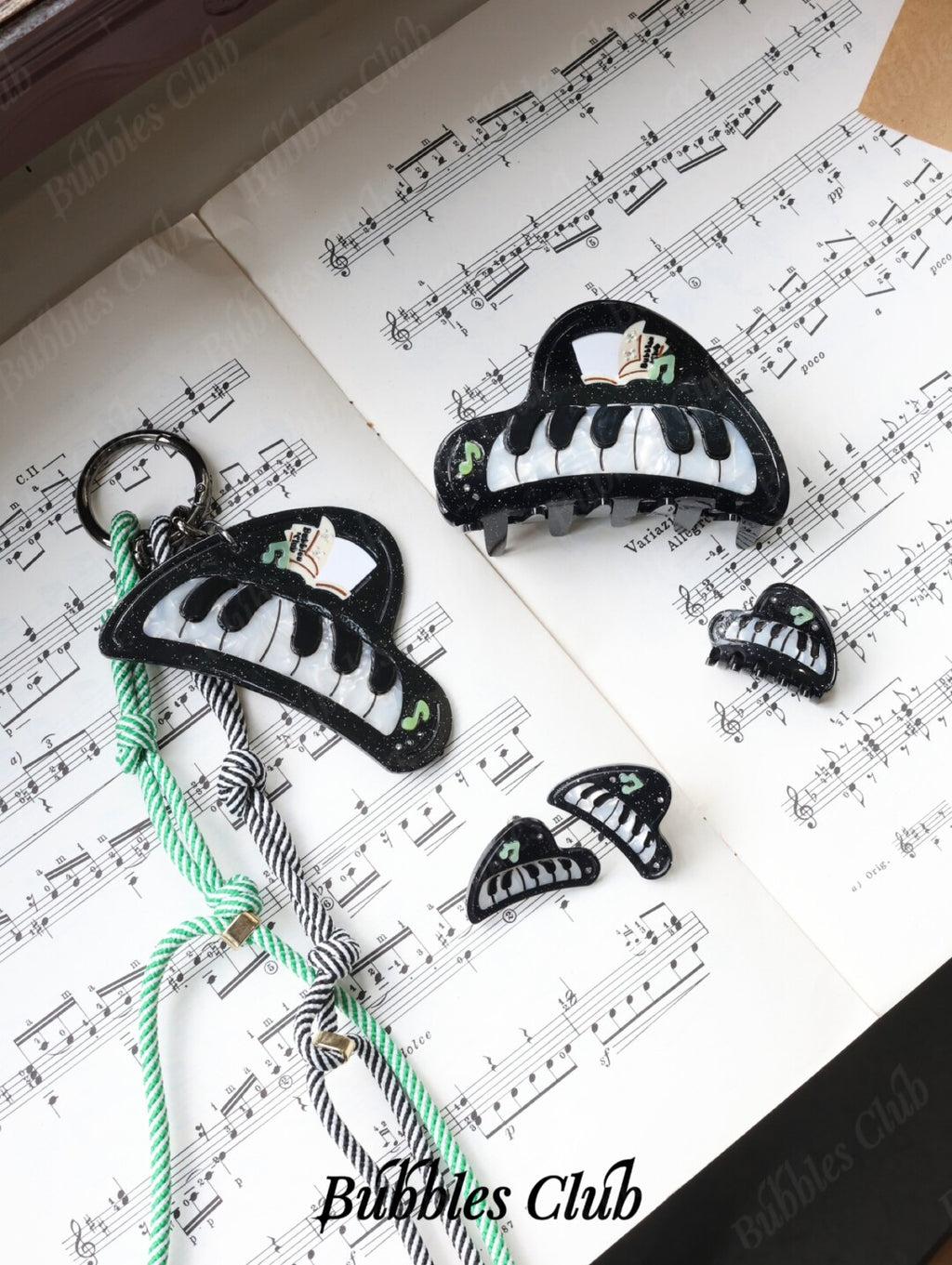 Serenade Piano Hair Clip,Piano Four-Piece Sets (note stud earrings/ear clips),Lumivault.