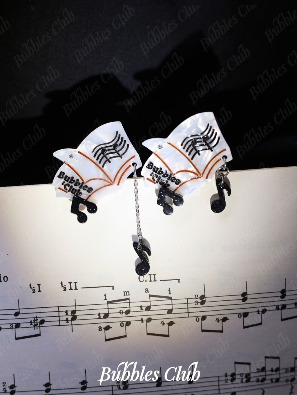 Serenade Piano Hair Clip,A Pair of Small Sheet Music Earrings (note stud earrings/ear clips),Lumivault.
