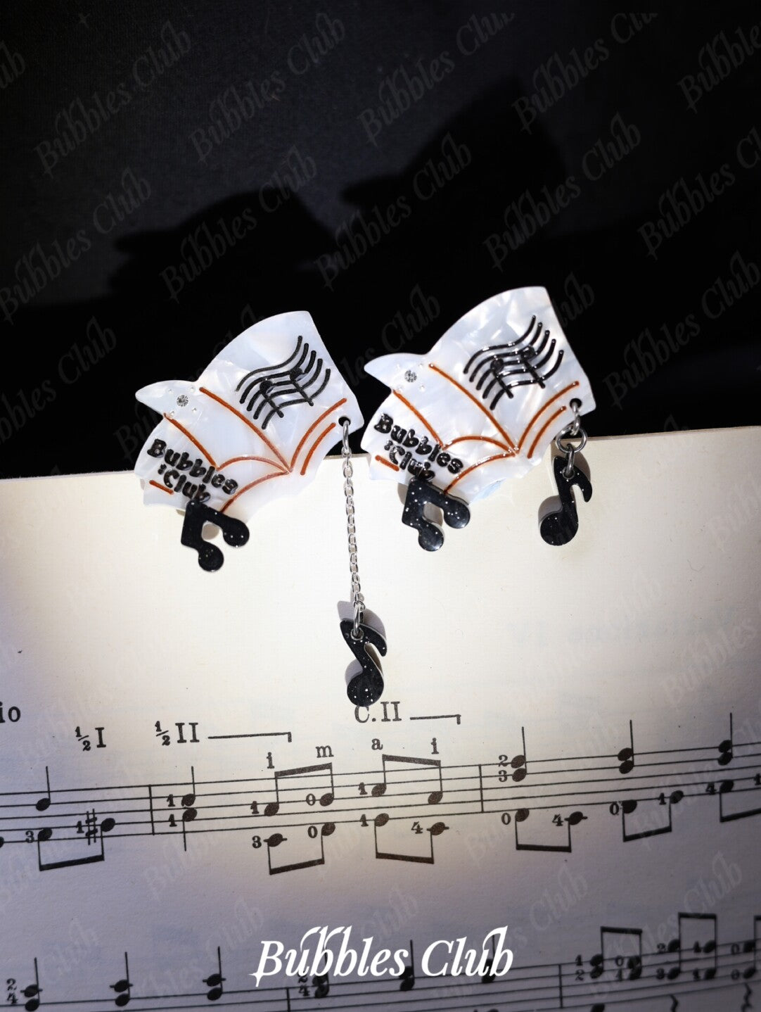 Serenade Piano Hair Clip,A Pair of Small Sheet Music Earrings (note stud earrings/ear clips),Lumivault.