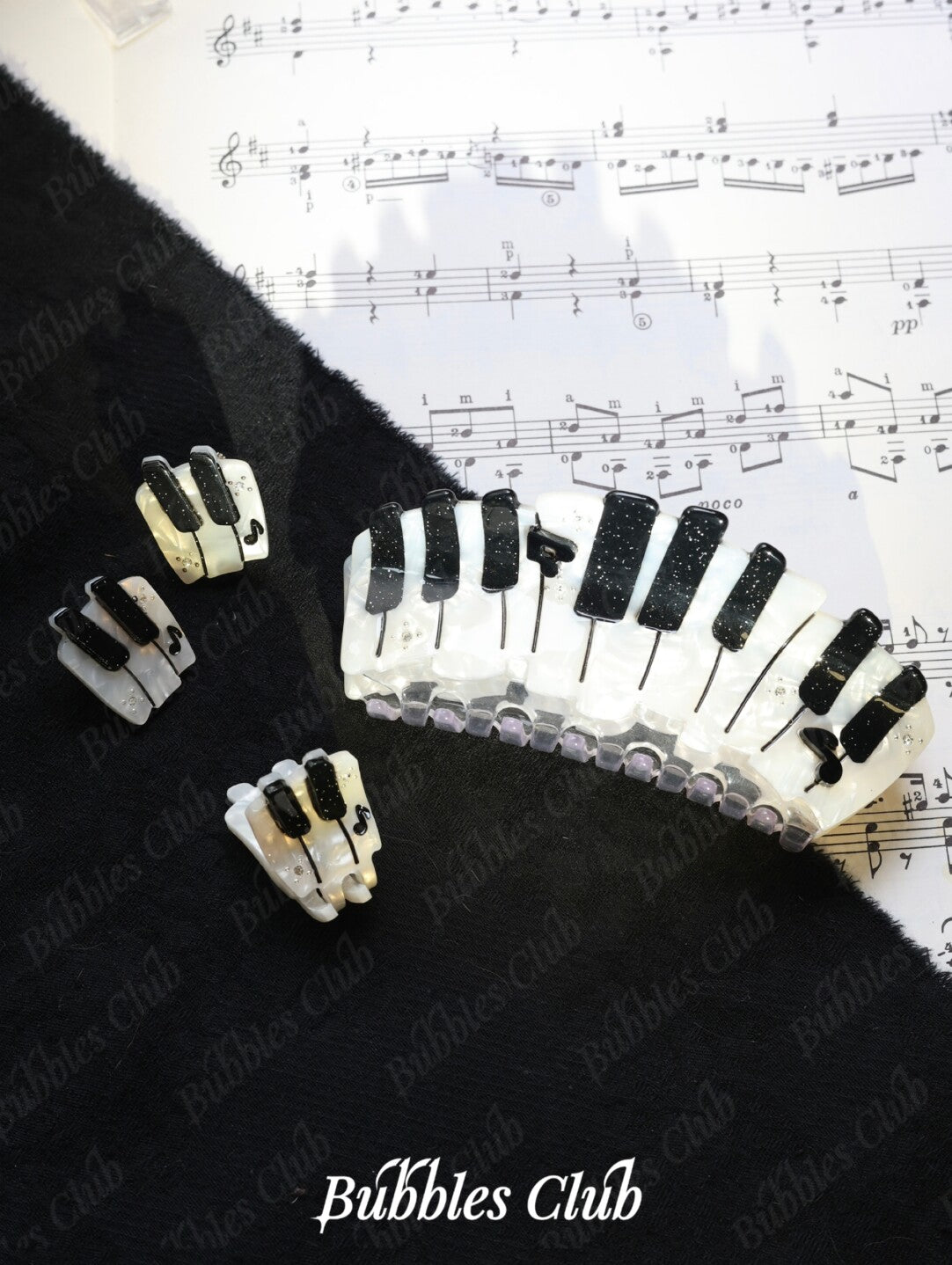 Serenade Piano Hair Clip,Key Three-Piece Sets (note stud earrings/ear clips),Lumivault.
