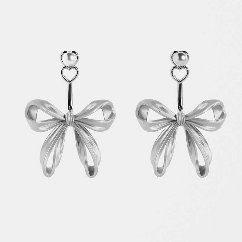 Bow Pearl Silver Stud Earrings,Lumivault.