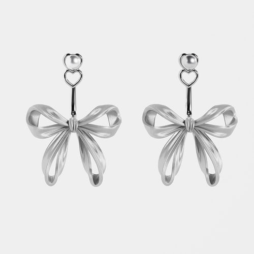 Bow Pearl Silver Stud Earrings,Lumivault.