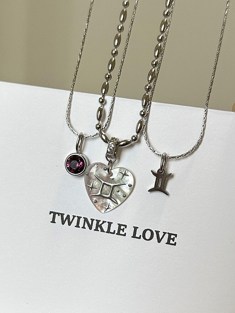 Twelve Constellation Secret Words Necklace,NE02 Gemini - Deep Amethyst,Lumivault.