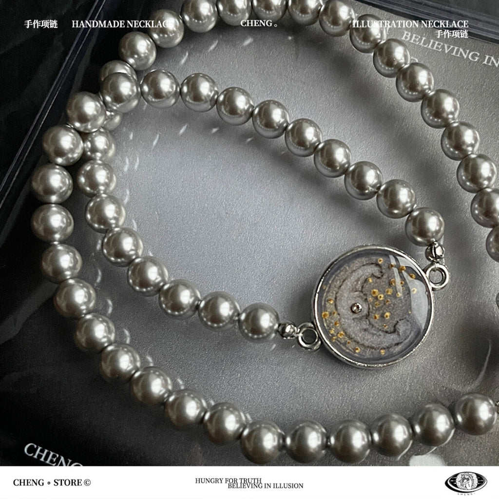 Handmade Ink Painting Elements Pearl Choker,Lumivault.