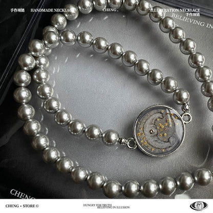 Handmade Ink Painting Elements Pearl Choker