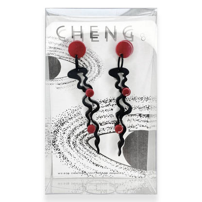 Red Sun Ripples Acrylic Earrings