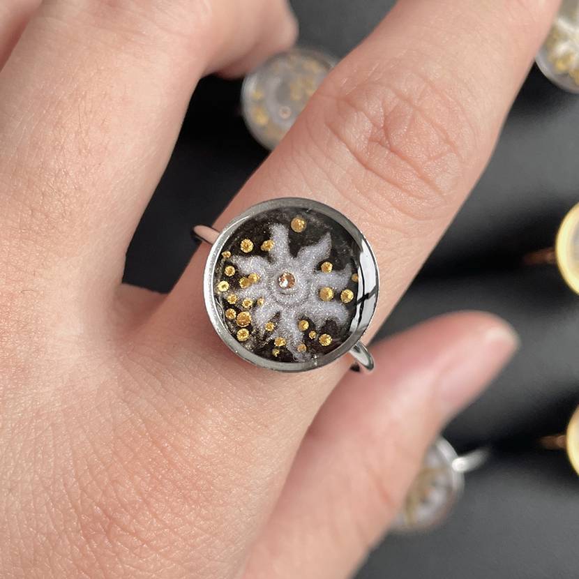 Handmade Ink Painting Elements  Ring,Silver Sunshine (Titanium Steel),Lumivault.