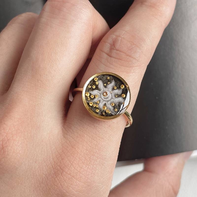 Handmade Ink Painting Elements  Ring,Golden Sunshine (Titanium Steel),Lumivault.