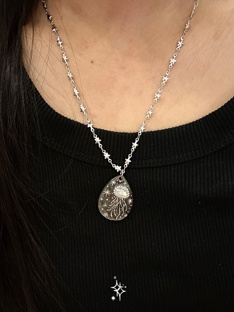 Water Drop Starry Jellyfish Necklace,Lumivault.