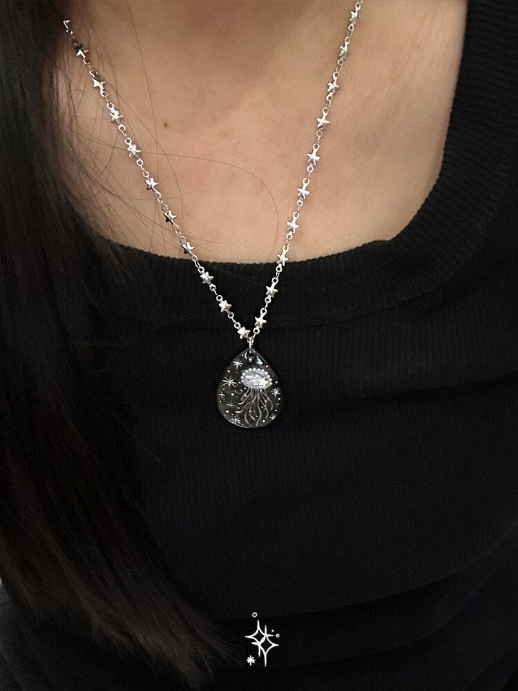 Water Drop Starry Jellyfish Necklace,Lumivault.