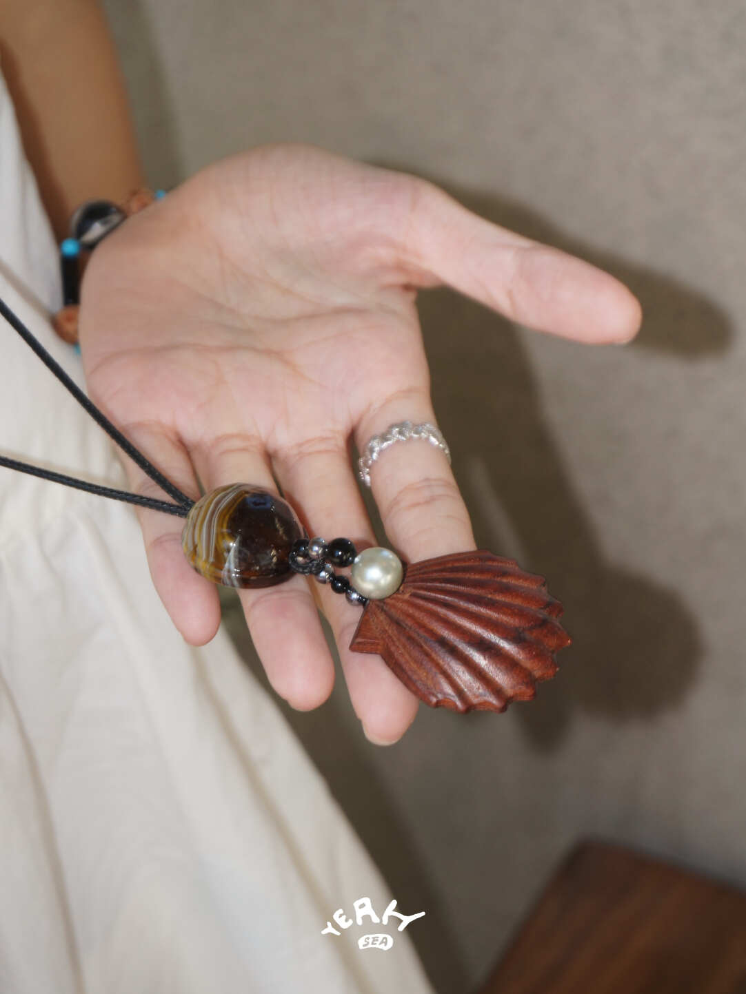 Saturn Shell Long Beaded Necklace,Lumivault.